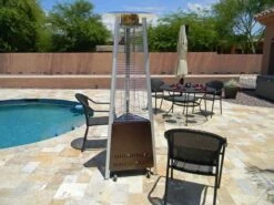 AZ Patio Heaters 25 Inch Hammered Bronze Compact Glass Tube Propane Patio Heater