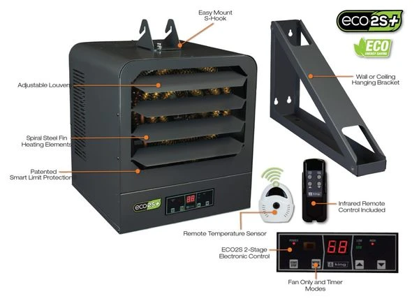 King Electrical ECO2S Plus Two-Stage Electric Heater With Remote Sensor